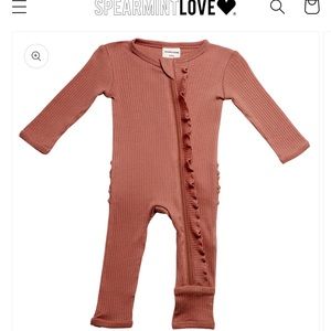 Organic Ribbed Ruffle Zip Romper - Dusty Rose